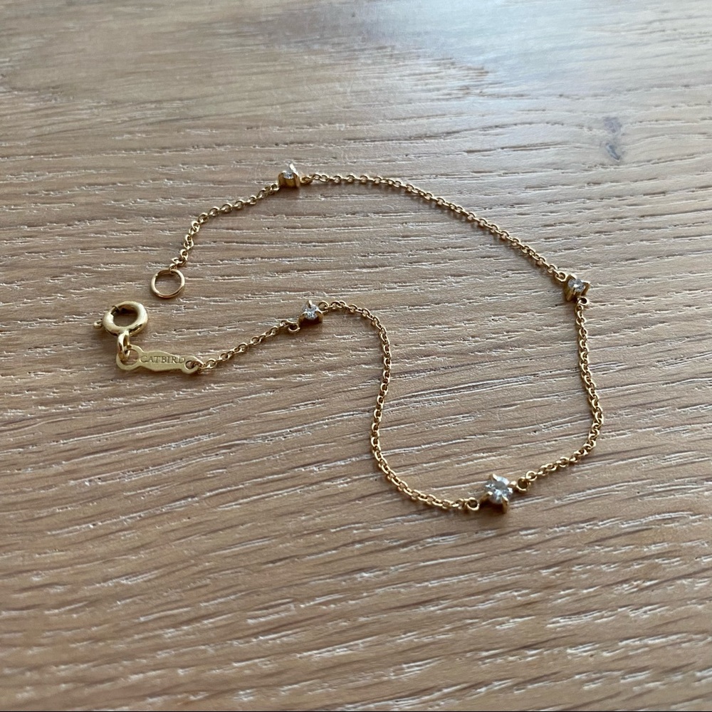 14k solid gold Catbird Angel Hair Bracelet with diamonds